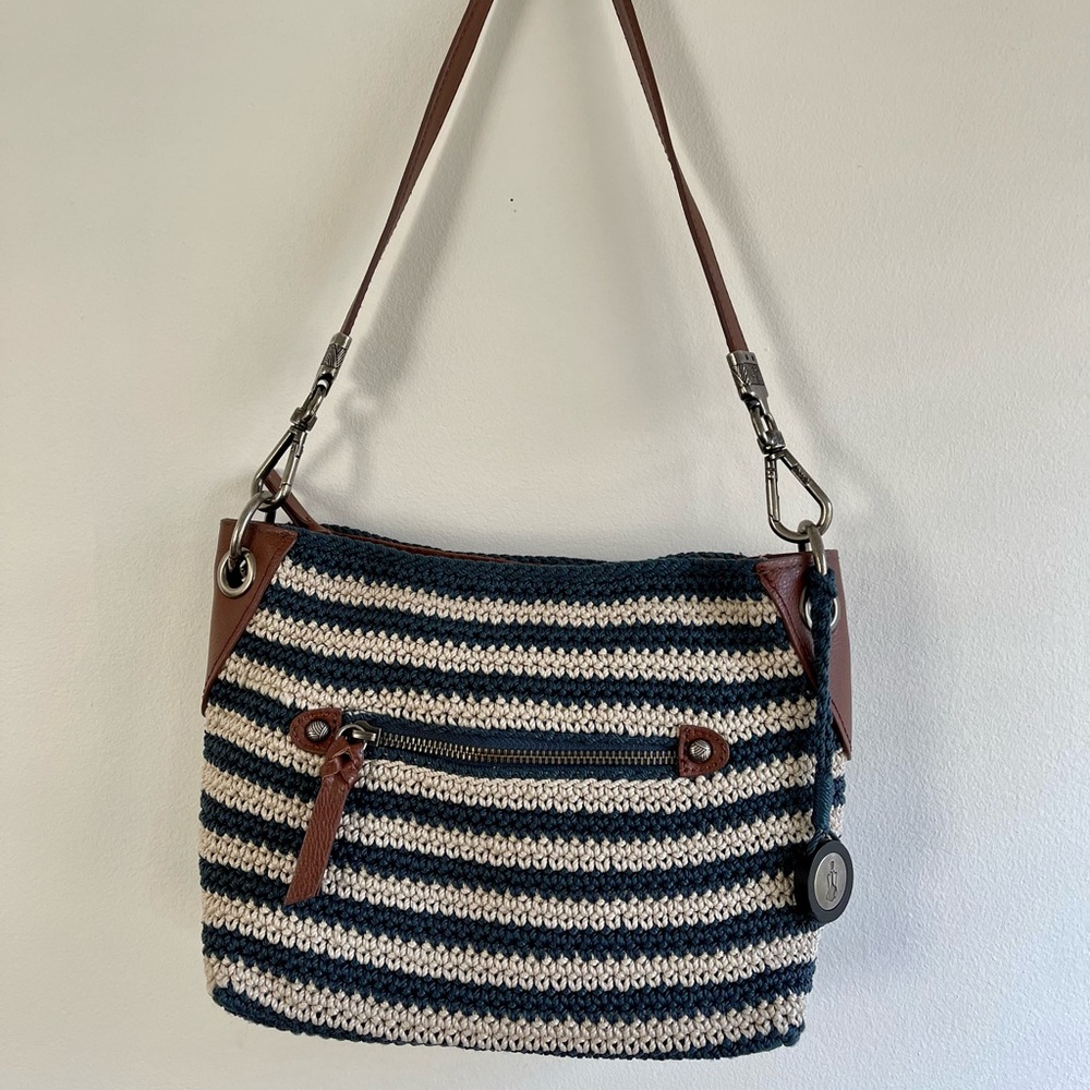 The Sak Indio Crochet Shoulder Bag Navy & Ecru Stripe